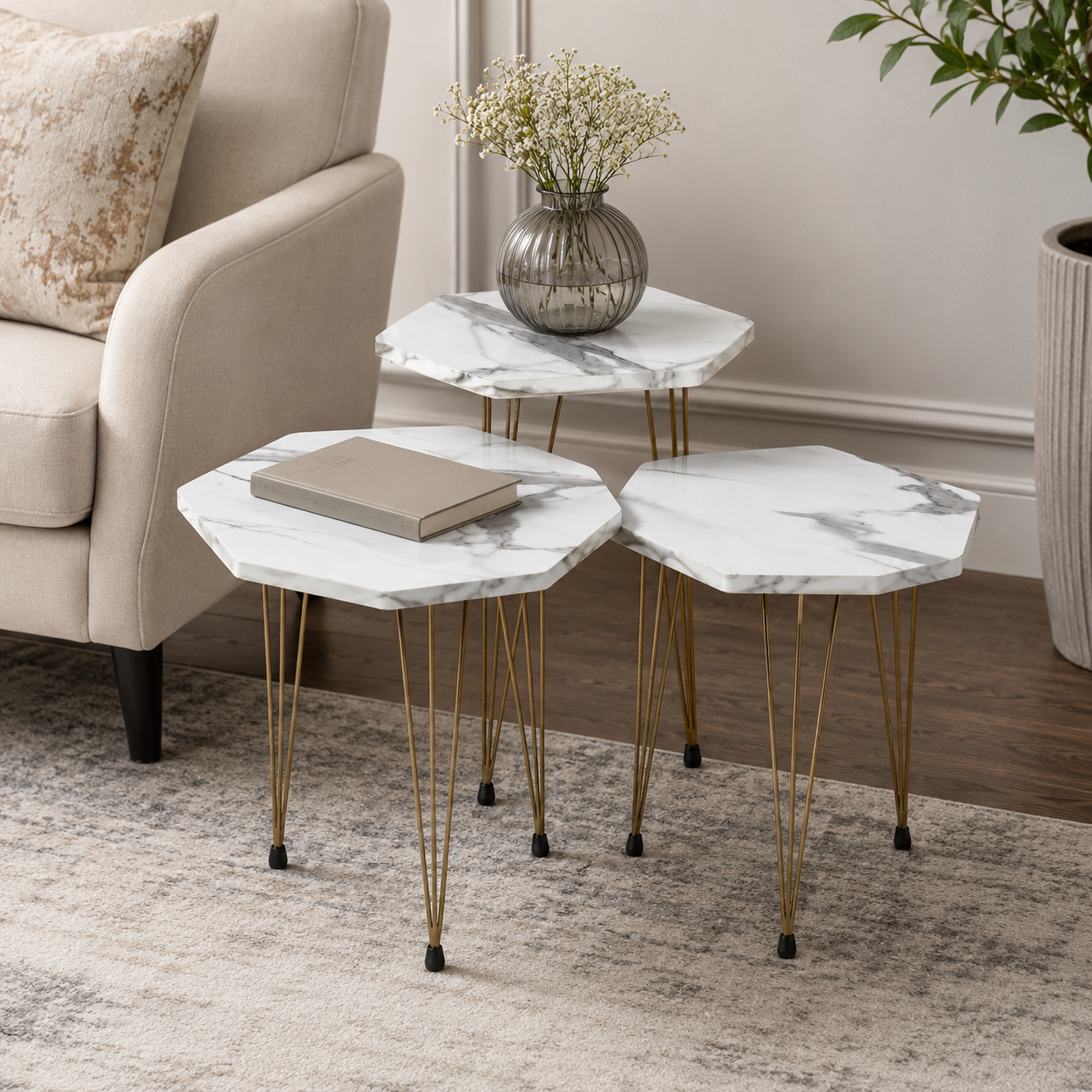 3-Piece Marble Nesting Side Table Set product image
